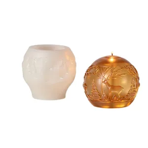 Christmas deer silicone candle mold and golden relief sphere scented candle set for DIY craft.