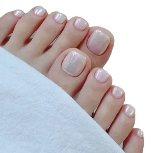 Press-on toenails 24pcs solid color pearlescent shiny foot nail tips wholesale ins style