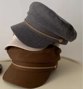 Detailansicht Damen Retro britischer Stil Achtkannenhut, Herbst Winter warme Barette.