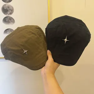 Baumwolle Gewebte Flatcap Atmungsaktive Lässige Barette Mit Metall Vier Spitzem Stern Streetwear Nische Newsboy Hut Für Damen Herren