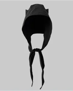 Black Y2K devil horn bonnet hat, gothic headscarf and stylish dark streetwear accessory.