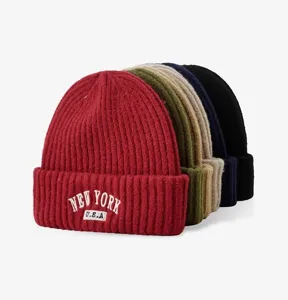 Gorro de punto cálido de invierno para hombres y mujeres, gorro de moda streetwear casual sólido.