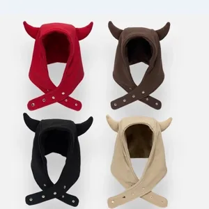Gorro Trapper de Peluche Cálido de Invierno para Mujer Lindos Cuernos de Diablo Orejeras Gorro A Prueba de Viento Estilo Oscuro Tocado de Moda