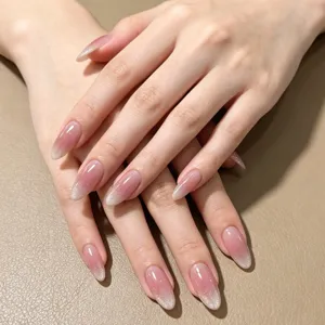 Uñas Postizas Cortas de Almendra Degradado Claro Nude Rubor Ojo de Gato Uñas Acrílicas Falsas Acabado Brillante Uñas Postizas Elegantes Para Mujeres