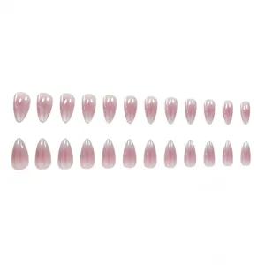 24 piezas uñas postizas almendradas cortas degradado nude blush ojo de gato set.