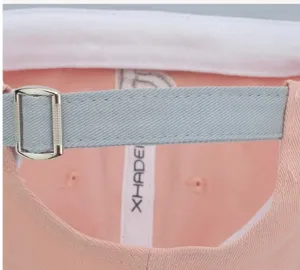 Close-up detail of the adjustable strap and metal buckle on a casual baseball cap.