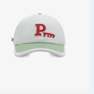 Children's white green colorblock baseball cap with cute red letter embroidery spring summer.