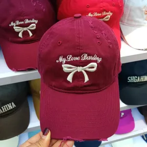 Korean sweet bow embroidered baseball cap cotton women duckbill hat casual fashion sun hat