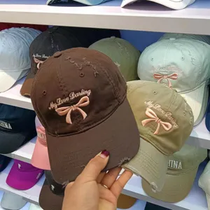 Sweet bow baseball cap for women, cotton adjustable casual dad hat, fashion cute hat.
