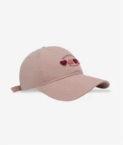 Sweet pink baseball cap with heart embroidery, casual soft top wide brim hat for daily wear.