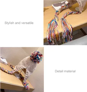 Colorful tassel braided knitted beanie hat winter warm pom pom fashion cap for women