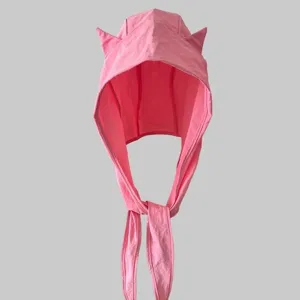 Pink Y2K devil horn headscarf hat, cute punk style tie-up head wrap for women summer.