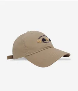 Khaki baseball cap with sweet heart embroidery and custom text, casual soft top design.