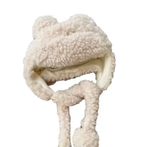 Chapeau en peluche polaire agneau oreilles d'ours mignon hiver chaud épais pour femme