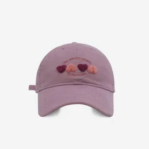 Sweet cute heart embroidered baseball cap for women and men, soft top casual sun hat.
