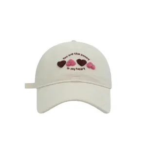 Sweet heart embroidered baseball cap for women spring soft top casual wide brim hat