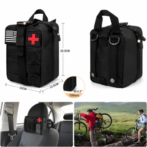 Tactical first aid pouch for outdoor camping and survival emergency medical bag storage.