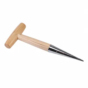 Wooden garden dibber T-shaped tool for planting seeding hole punching 28cm length.