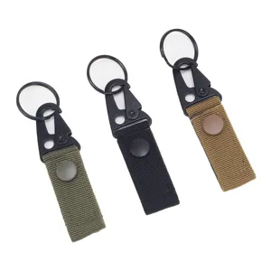 Ensemble de porte-clés tactique en sangle nylon avec mousqueton pour randonnée en plein air