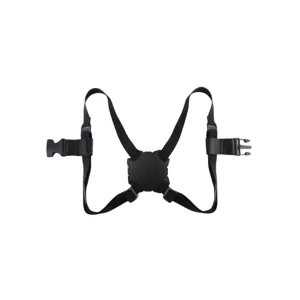 Black elastic luggage strap with plastic buckles for secure travel bags and backpack fixing.