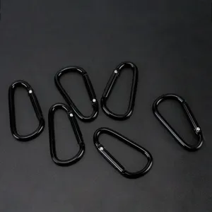 Schwarzer D-förmiger Aluminium Karabiner 6er Set, langlebiger Outdoor Camping Rucksack Haken.