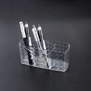 Transparenter Acryl Schreibtisch-Organizer mit 3 Fächern für Stifte und Make-up-Pinsel.