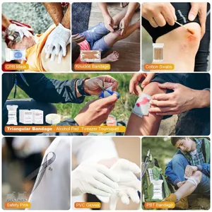 Outdoor noodhulp eerste hulp set survivaluitrusting met verbanden en medische hulpmiddelen.