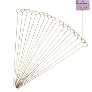 Gold metal heart floral picks card holders for wedding bouquet flower arrangement 50pcs