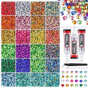 Colorful flatback resin rhinestones DIY nail art craft kit with storage box and glue.