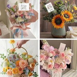 Metal flower card holder clips for floral arrangements, decorative wire picks for bouquets.