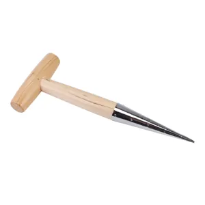T-shaped wooden handle garden dibber with metal measuring cone tool for planting seeds