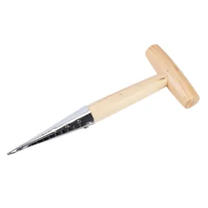 T-handle garden dibber tool with metal tip depth scale for planting seeding bulb soil hole punch