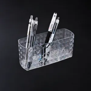 Detailaufnahme des klaren Acryl-3-Fächer-Organizers für ordentliche Schreibtisch-Aufbewahrung.