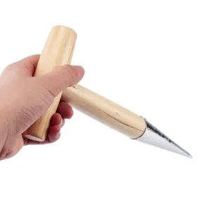 Wooden handle garden dibber T-type tool for easy planting, seeding and soil hole punching.