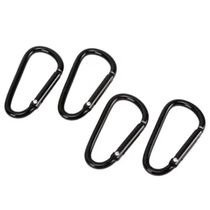 Schwarzer D-Form Aluminium Karabiner Haken fuer Outdoor Camping und Rucksack Befestigung.