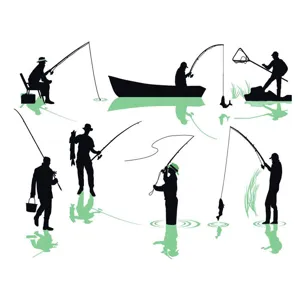 vissen silhouetten vector ontwerp set outdoor camping sticker grafisch kunst element