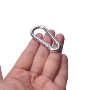 Kompakter 5x50mm karabinerhaken aus metall mit federverschluss für den aussenbereich.