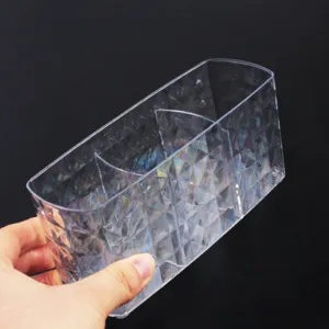 Transparente Acryl Aufbewahrungsbox Detail, 3-Fächer Diamantmuster Pinselhalter Stiftebox.