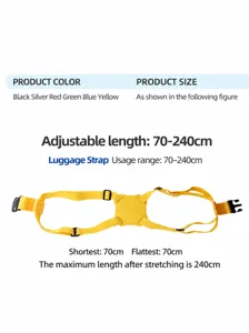 Adjustable yellow luggage strap X-shaped suitcase packing belt with secure buckle.