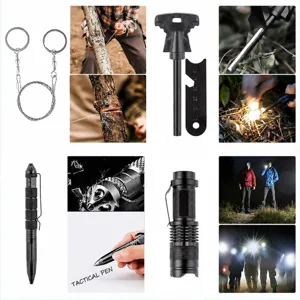 Kit de herramientas multiusos de supervivencia táctica para exteriores con sierra de alambre