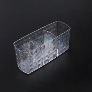 Transparente Acryl 3-Fächer Aufbewahrungsbox Detailansicht für Pinsel und Stifte.
