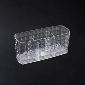 Transparenter Acryl 3-Fächer Organizer Detail, klare Diamant Textur Make-up Pinsel Halter.