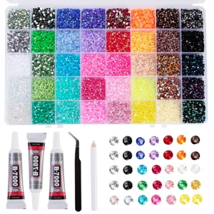 Colorful Flatback Resin Rhinestones Nail Art Set Crystal Gems with Glue Box for DIY Phone Case Craft Decoration