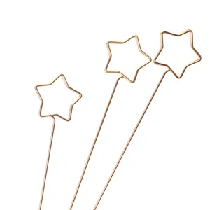 Gold wire star floral pick detail, metal card holder for arrangement and display.