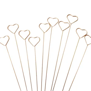 Rose gold metal heart floral picks wire card holders for flower arrangement and notes display