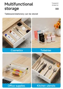 Transparent drawer organizer set plastic grid storage box for cosmetics stationery kitchen