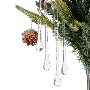 Clear acrylic icicle ornaments with pine cone for Christmas tree holiday home decor.