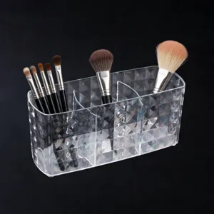 Klares Acryl Kosmetik Make-up Pinsel Aufbewahrungsbox 3 Gitter Desktop Stifthalter Transparenter Diamantschnitt Organizer