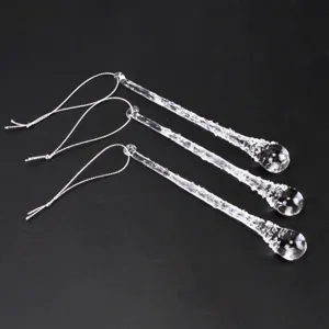 Transparent glass icicle ornaments for Christmas tree decoration, 3 pack hanging pendant.