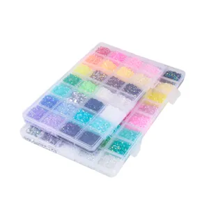 3mm flatback resin rhinestones in clear storage boxes for nail art and DIY diamond painting.